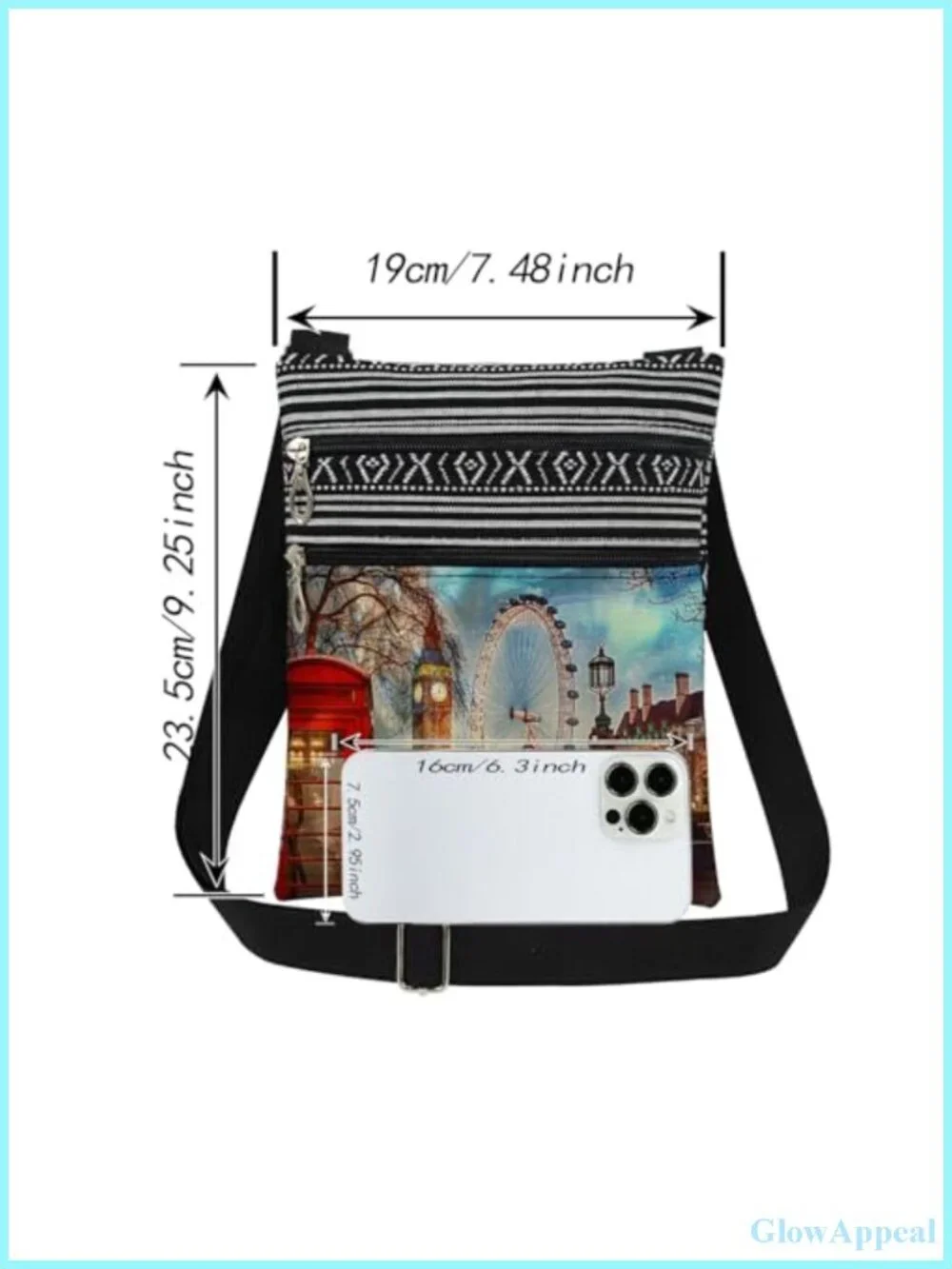 London Souvenir Crossbody Bag Big Ben Messenger Polyester Adjustable Strap
